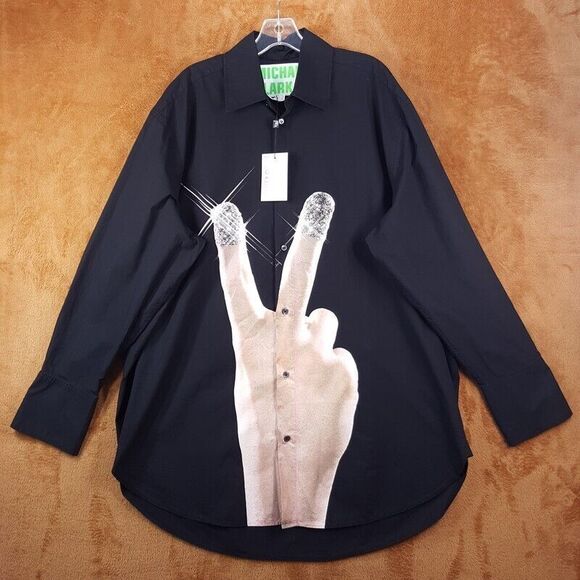 JW ANDERSON X MICHAEL CLARK Shirt Mens Medium Black Button Oversized Peace $690 - Picture 1 of 9